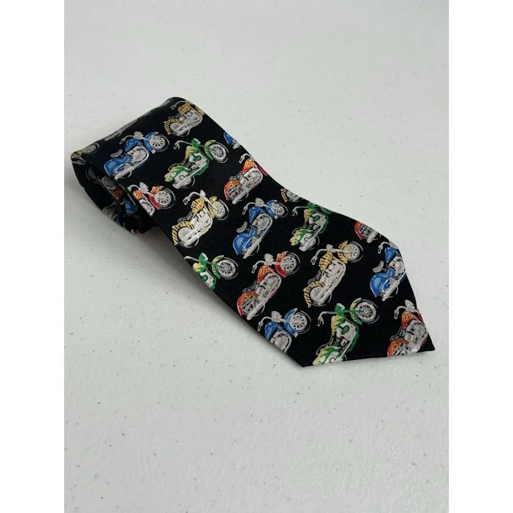 Puritan Men's Standard Pointed Black Multicolor Silk Motorcycle Harley‎ Tie